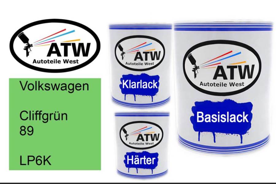 Volkswagen, Cliffgrün 89, LP6K: 1L Lackdose + 1L Klarlack + 500ml Härter - Set, von ATW Autoteile West.